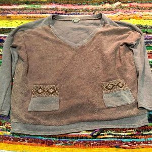 Women's Brown Bohemian Sweater Size Medium V-neck